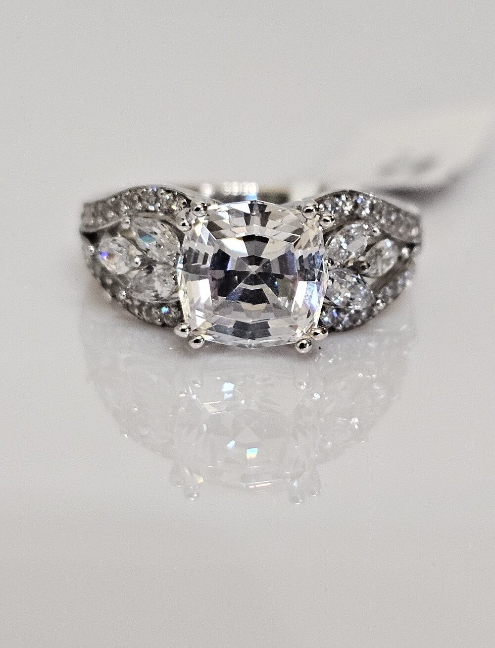 Michael Valitutti Ornate Diamond Simulant Ring Sterling Silver Size 5